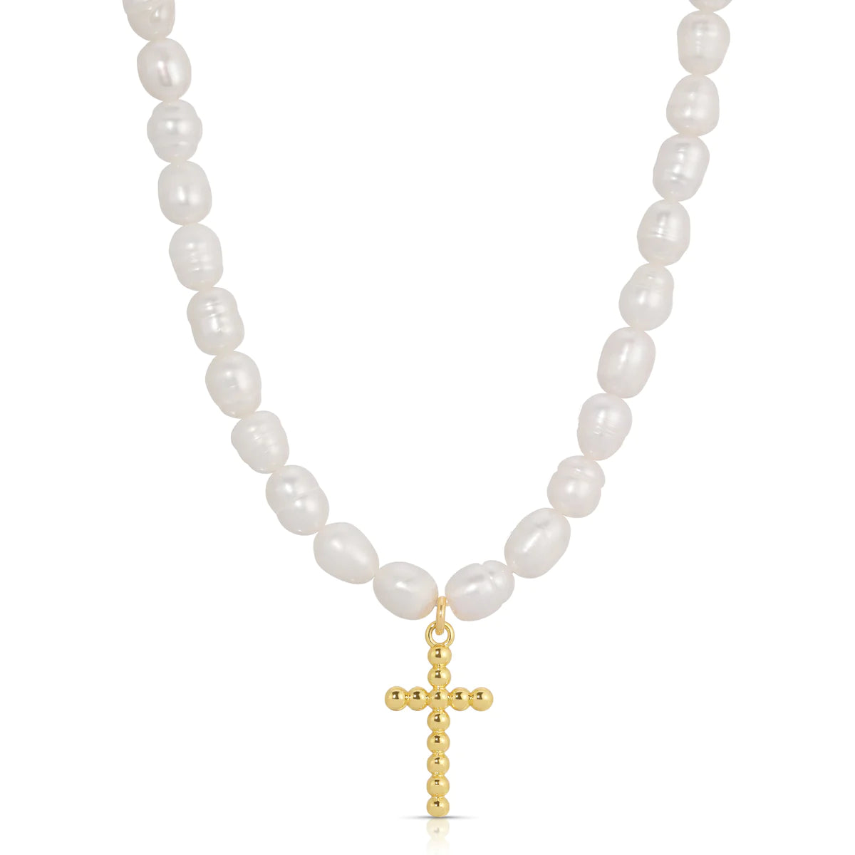 Rice Pearl & Cross Necklace