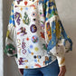 Printed Long Lantern Sleeve Top