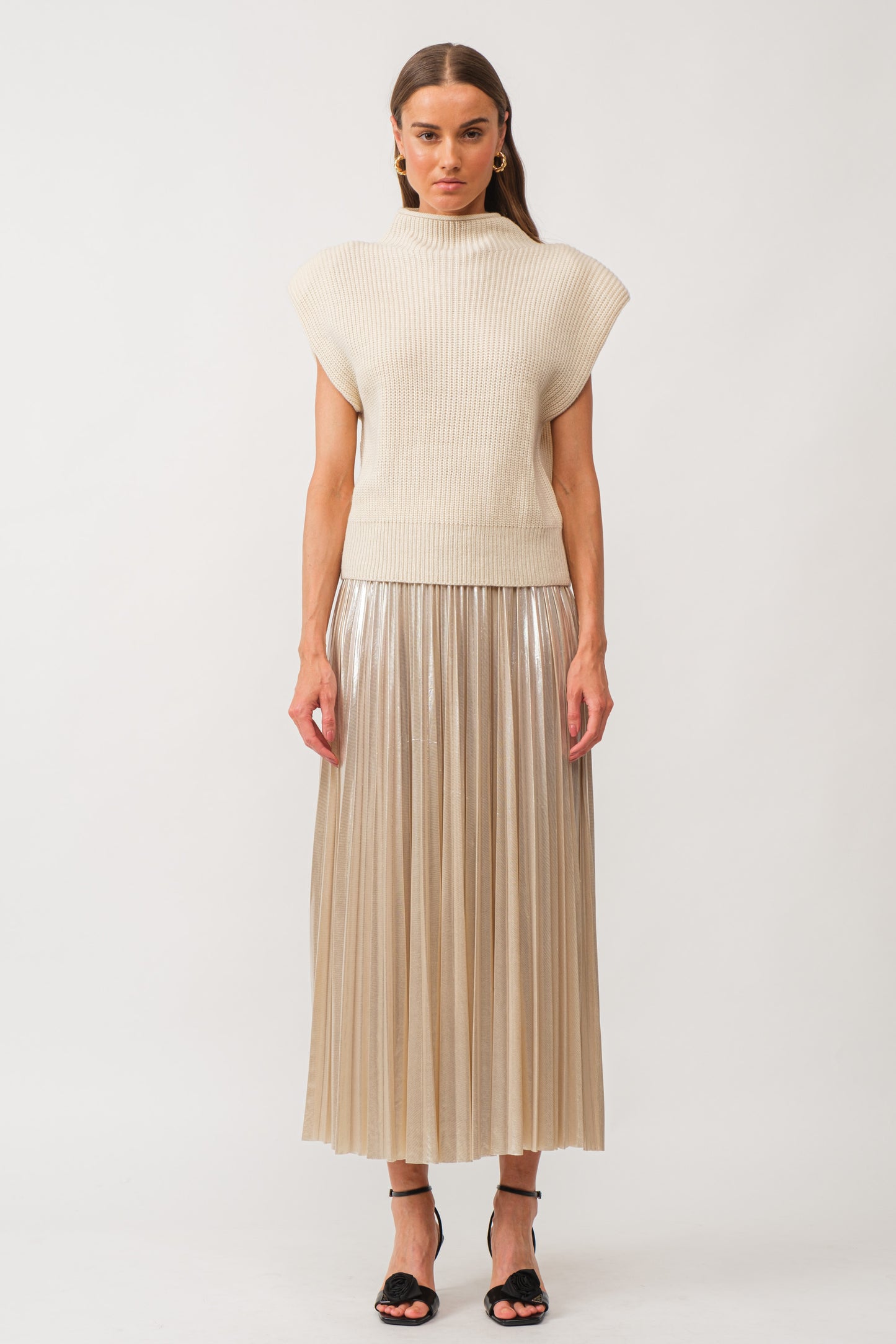 Alessandra Champagne Pleated Skirt