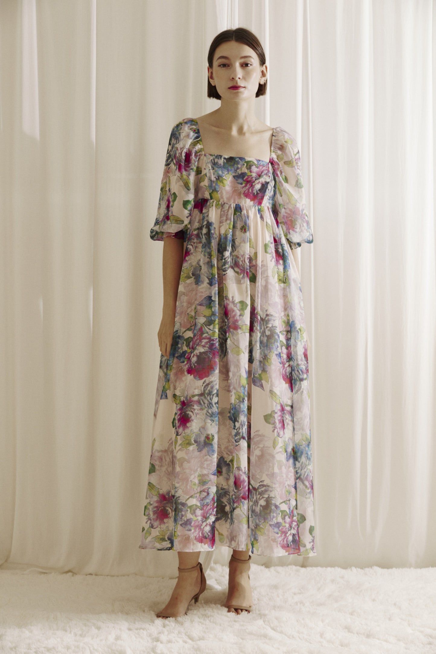 Watercolor Floral Maxi Babydoll Dress