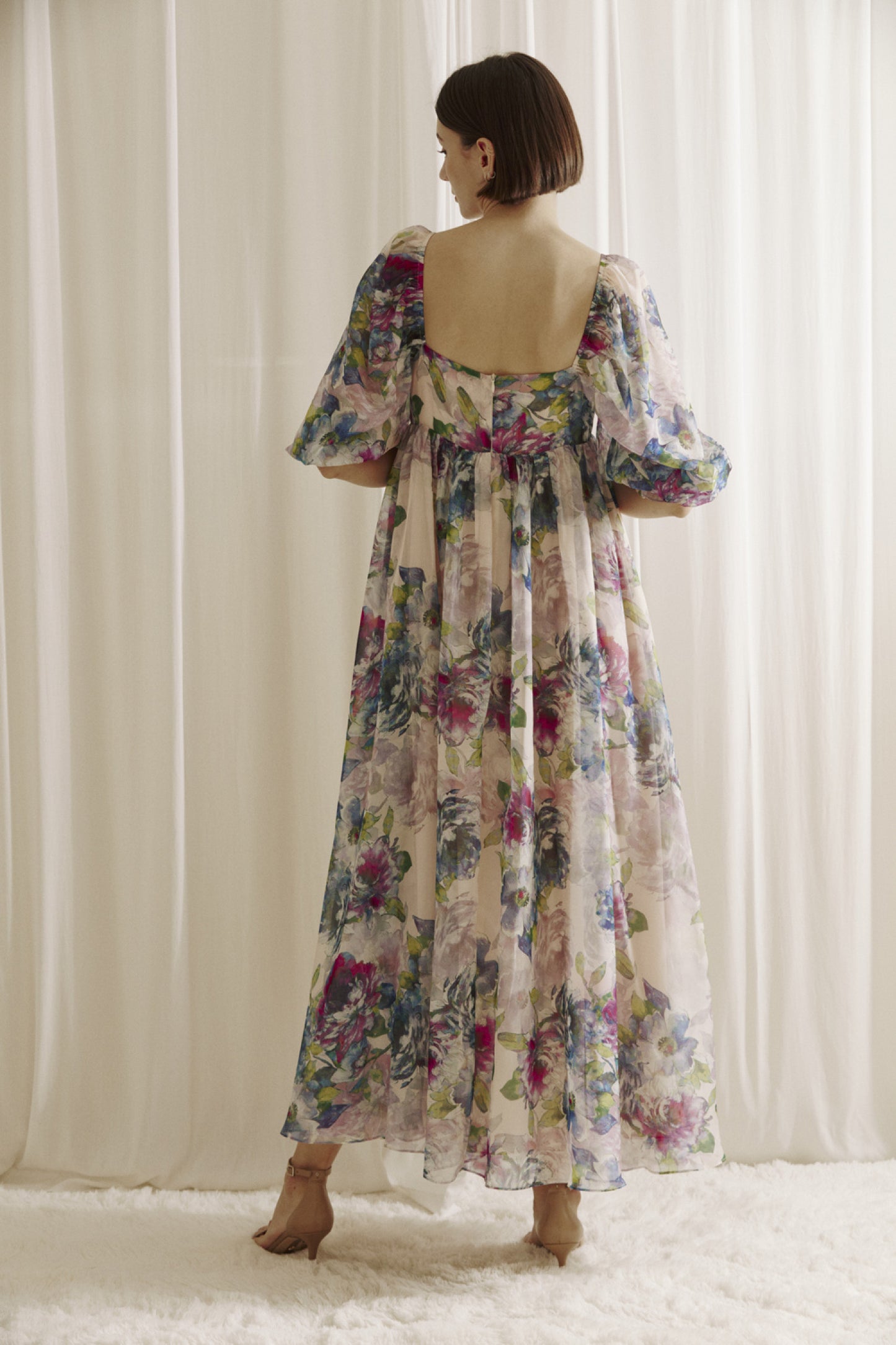 Watercolor Floral Maxi Babydoll Dress