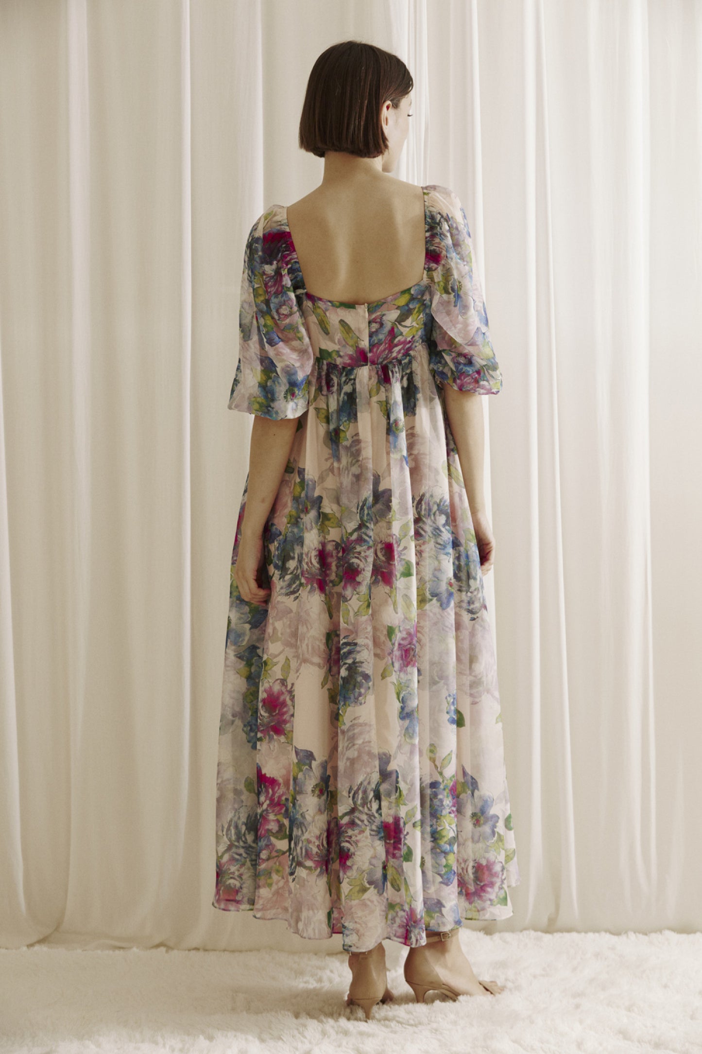 Watercolor Floral Maxi Babydoll Dress