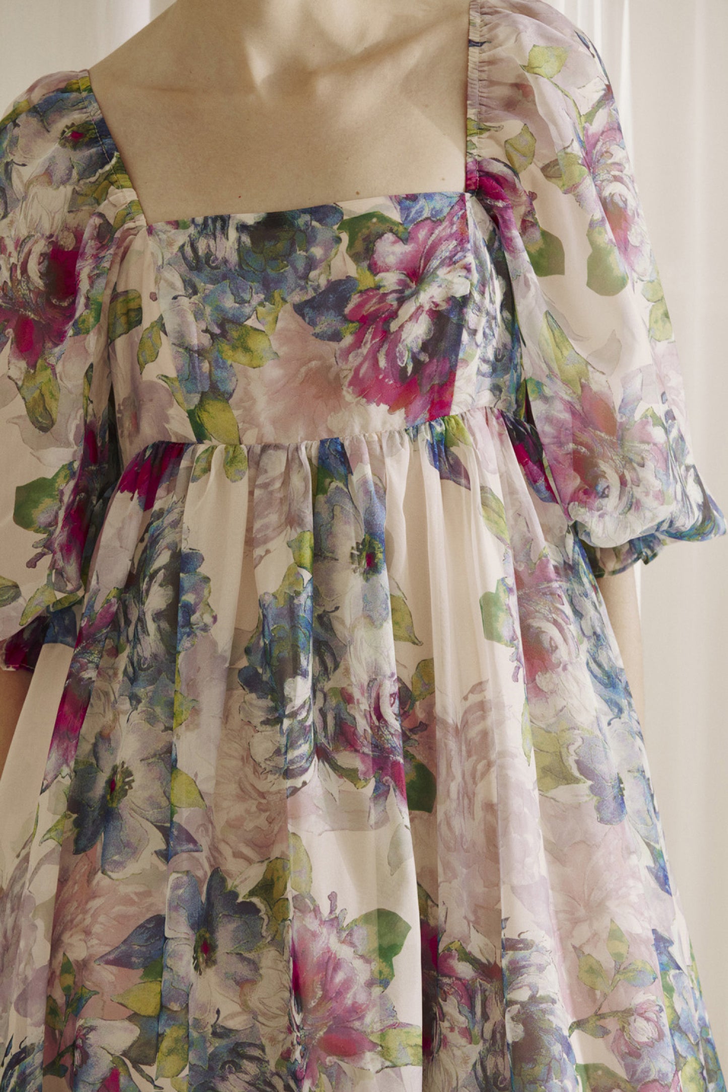 Watercolor Floral Maxi Babydoll Dress