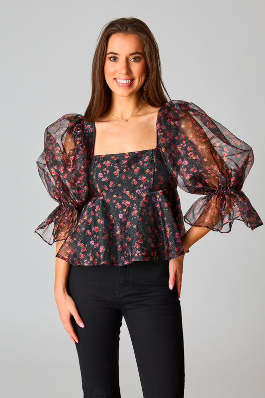 Pammie Puff Sleeve Peplum Top