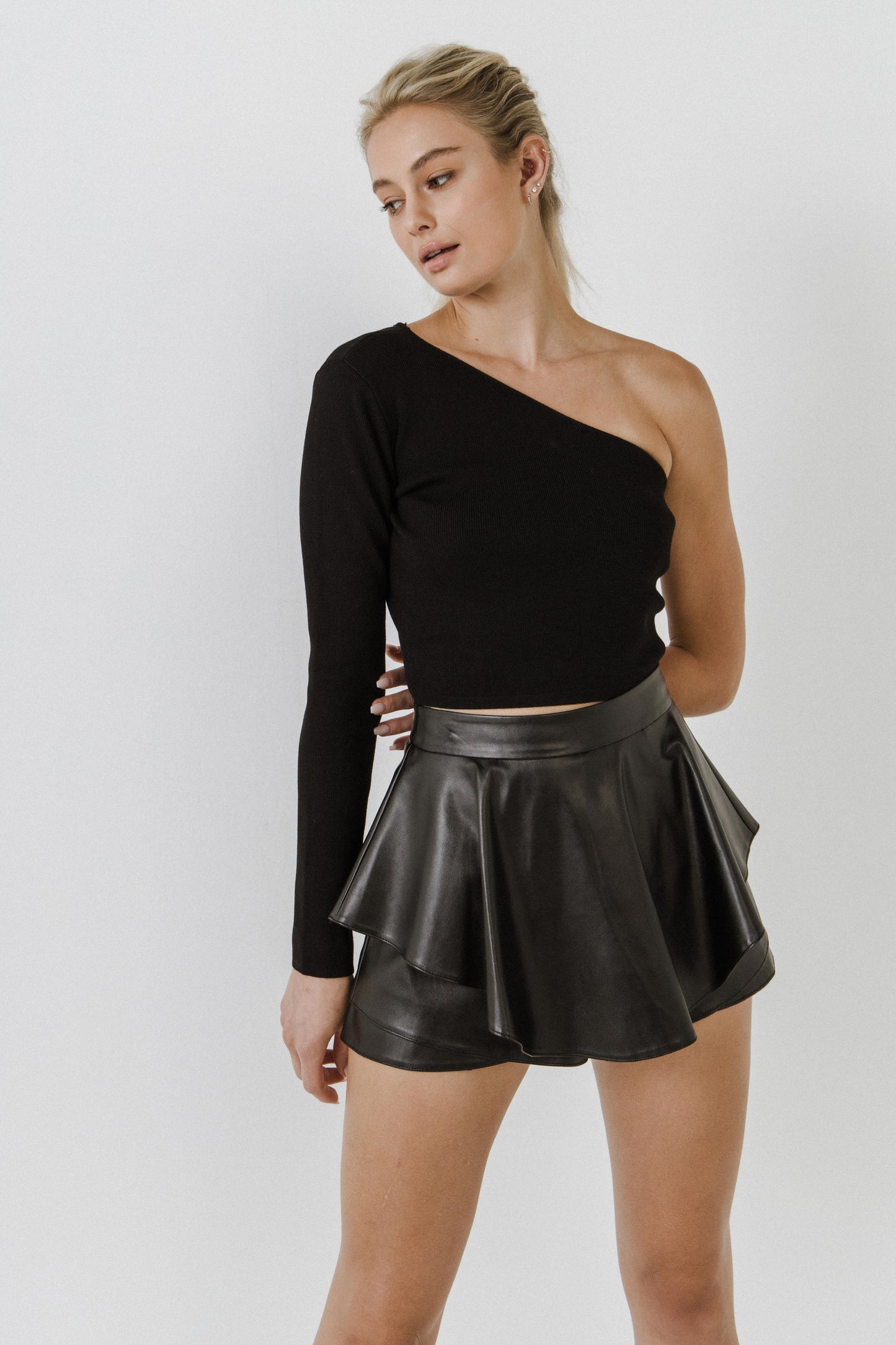 Vegan Leather Skort in Black