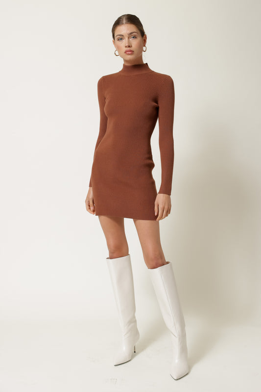 Mock Neck Long Sleeve Mini Dress